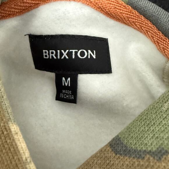 Men's Brixton Green Brown Leaf Camo Builders Fleece Hood Size Medium NEW - Picture 3 of 12